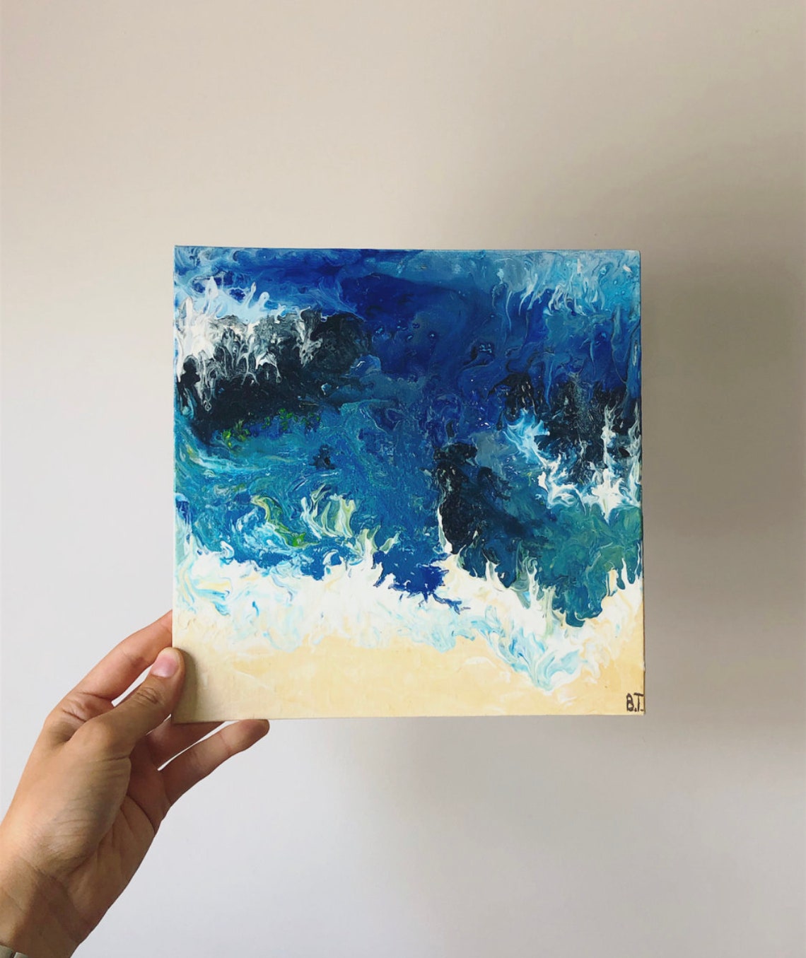 Abstract ocean painting Acrylic 25x25cm canvas board Etsy