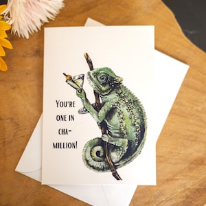 Carte de voeux caméléon | Aquarelle de carte de voeux | Carte de voeux animaux | Caméléon | Carte de voeux