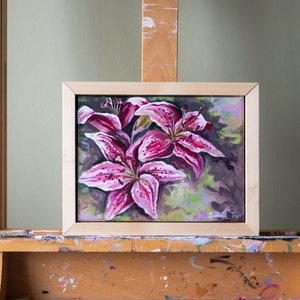 Framed Lily Painting: Small Original Acrylic Floral Art