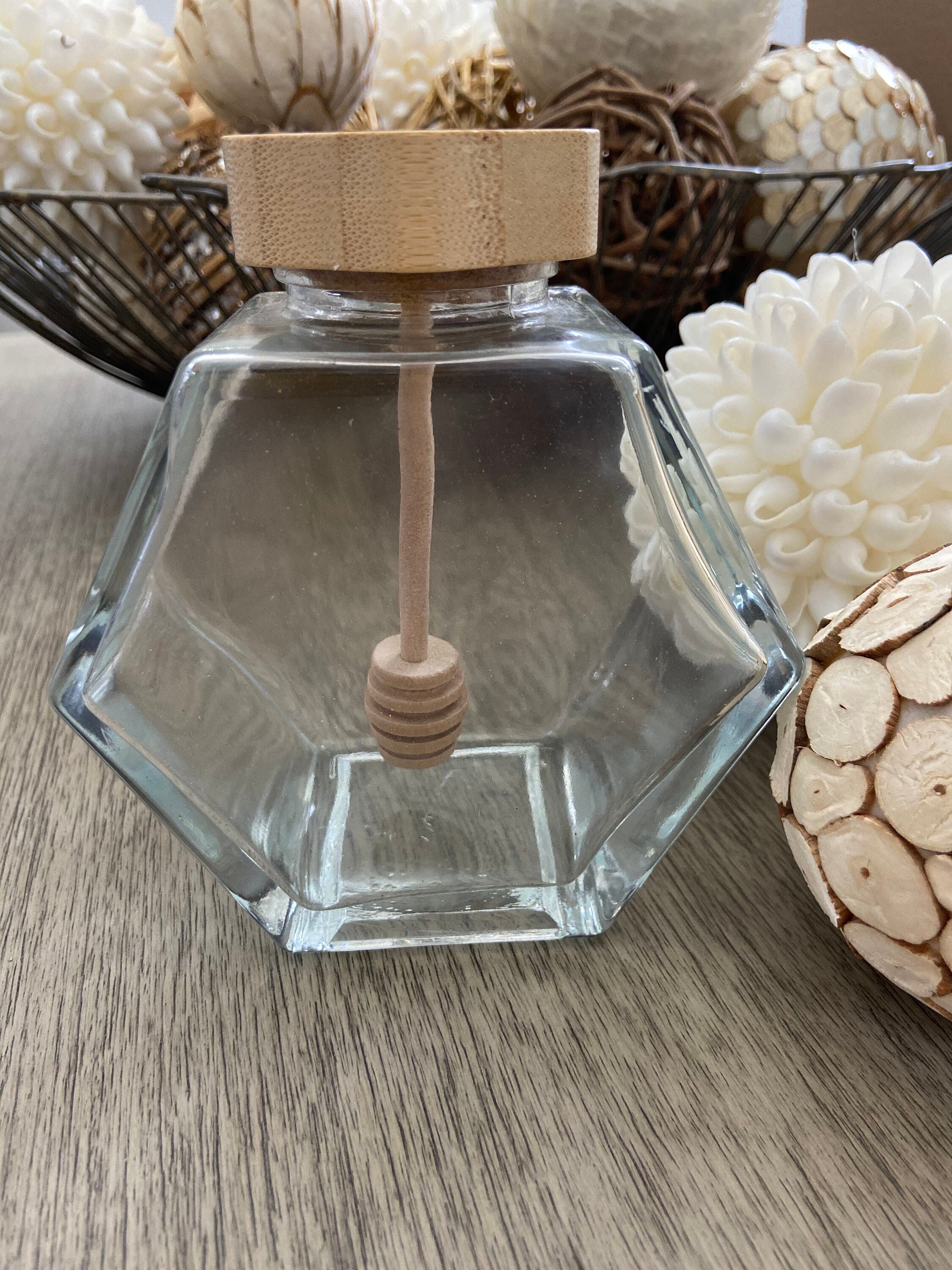 1 Large Honey Jar honey pot honey dipper wooden cork bamboo Etsy