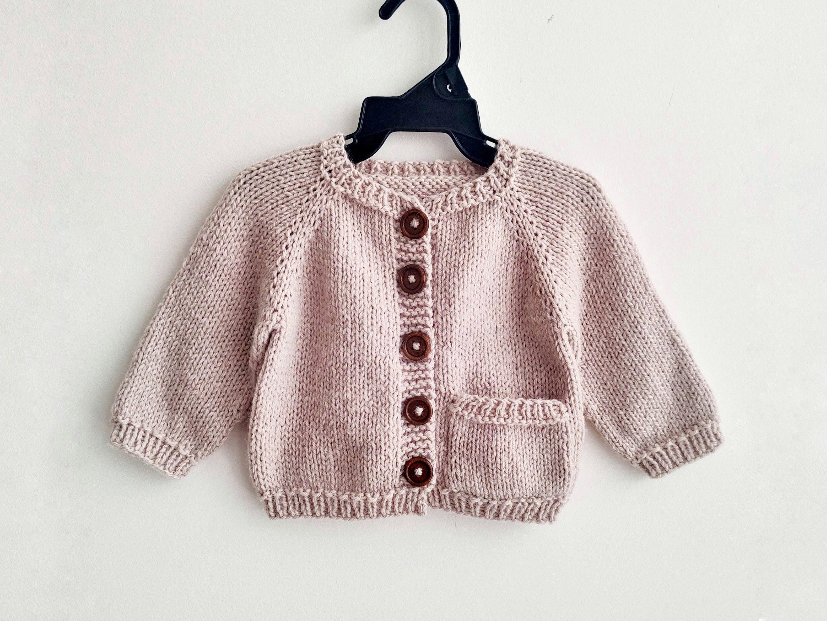 Knitting Pattern - the Tulip Baby Cardigan (top-down). Sizes: 0-3 (3-6)  6-12 (12-24) Months. Download PDF in English - Etsy, image size:2695x2022