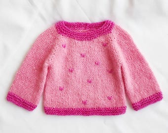 Heart Baby Pullover Knitting Pattern PDF (EN) | Seamless Top-Down Raglan Sweater | 0–24 Months