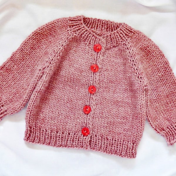 Knitting Pattern - The Poppy baby cardigan (top-down). Sizes: 0-3 (3-6) 6-12 (12-24) months. Download PDF in English