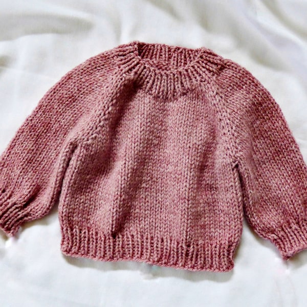 Knitting Pattern - The Poppy baby pullover (top-down). Sizes: 0-3 (3-6) 6-12 (12-24) months. Download PDF in English