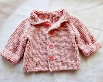 Knitting Pattern - The Pansy Baby Cardigan (top-down, seamless). Sizes: 0-3 (3-6) 6-12 (12-24) months. Download PDF in English