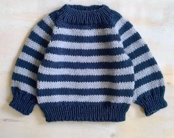 Striped Baby Pullover Knitting Pattern PDF (EN) | Seamless Top-Down Raglan Sweater | 0–24 Months