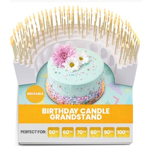 Grandstand Birthday Candle Holder for 10 to 110, Milestone Party Centerpiece, 40th, 50th 60th 70th 75th 80th 90th 100th INCLUDES 100 CANDLES