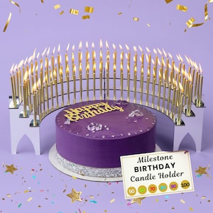 Birthday Candle Holder, Mirror-finish, Celebration Stadium, Milestone Centerpiece, 50th 60th 70th 75th 80th 90th 100th +INCLUDES 100 CANDLES