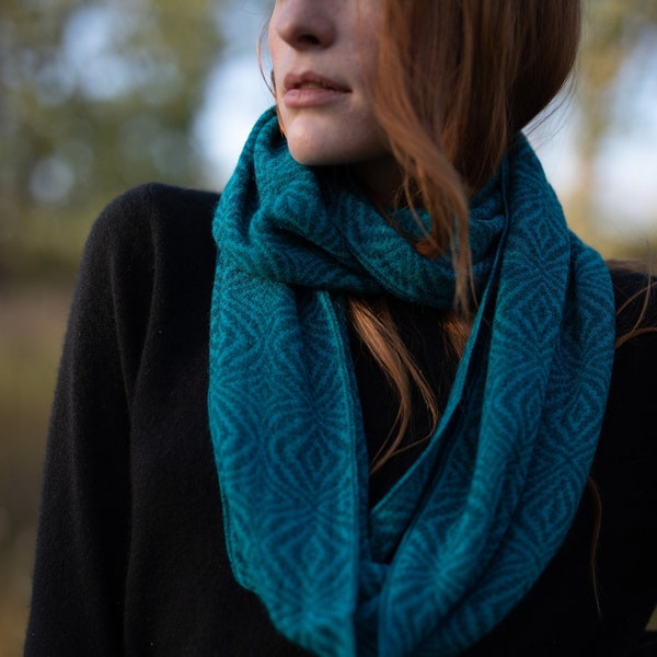 Boho Alpaca Infinity Scarf - Teal wool scarf- Cozy oversized scarf - Knitted Loop scarf - Teal Warm knit - Boho infinity scarf -