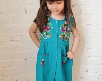 Floral embroidered dress - Mexican dress toddler girl - Baby summer dress - Cotton summer dress - Mexican hand-embroidered dress - fiesta