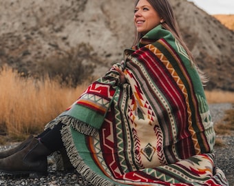 Alpaca Throw blanket  | Wool Throw Blanket I Reversible Aztec Throw Blanket Native Design | Southwestern Blanket Boho | Large Navajo Blanket