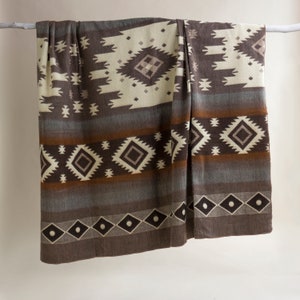 Alpaca wool blanket in Queen Size Reversible Aztec Throw Blanket with Native Design Southwestern Blanket Boho Large Navajo Blanket image 3