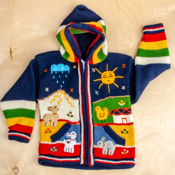 Children Knitted Sweater With Colorful Embroidered Animals Toddler Hoodie  Animal Jacket Baby Cardigan First Birthday Outfit Girl 