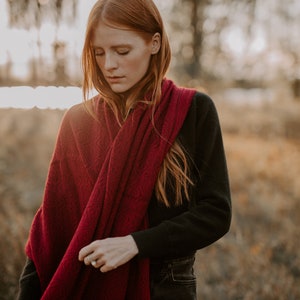 Alpaca boho scarf Burgundy Alpaca shawl Cozy oversized scarf Warm wrap shawl Winter scarf gift Alpaca Loop scarf image 2