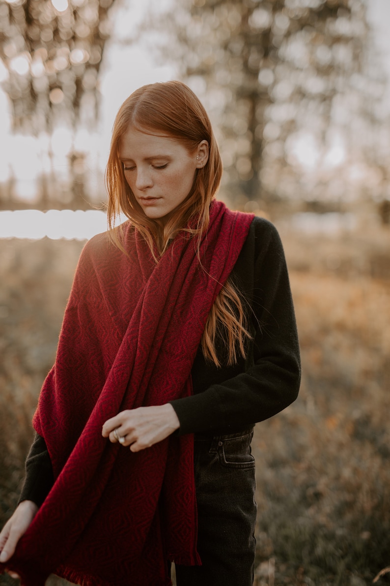 Alpaca boho scarf Burgundy Alpaca shawl Cozy oversized scarf Warm wrap shawl Winter scarf gift Alpaca Loop scarf image 2