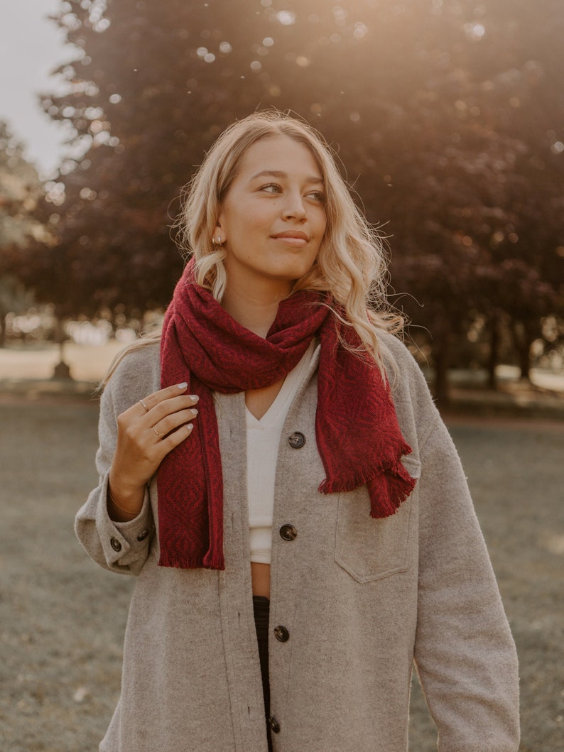 Alpaca boho scarf Burgundy Alpaca shawl Cozy oversized scarf Warm wrap shawl Winter scarf gift Alpaca Loop scarf image 4