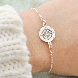 Compass Rose College Student Gift, Engraved Compass Bracelet Wanderlust Jewelry Best Graduation Gift, Coordinates Jewelry