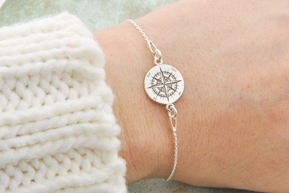 Compass Rose College Student Gift Engraved Compass Bracelet Wanderlust Jewelry Best Graduation Gift Coordinates Jewelry Etsy UK