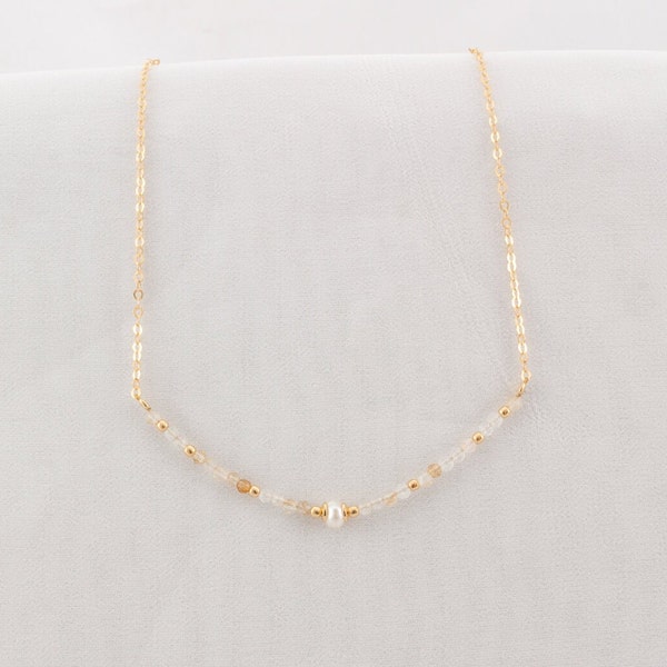 Collar de piedra de nacimiento citrino regalo minimalista de la madre