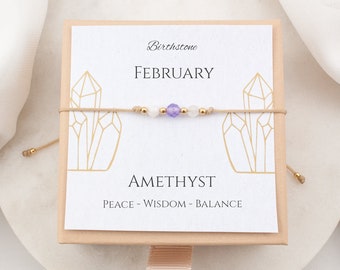 Amethist Geboortesteen Armband gepersonaliseerd verjaardagscadeau februari