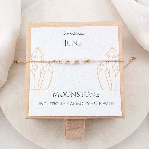 Bracciale Moonstone Birthstone regalo di compleanno personalizzato giugno
