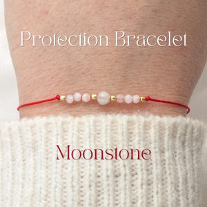 Bransoletka ochronna, pozłacana 14k złotem, srebro próby 925, bransoletka na szczęście, bransoletka manifestacyjna, bransoletka z czerwonego sznurka Moonstone
