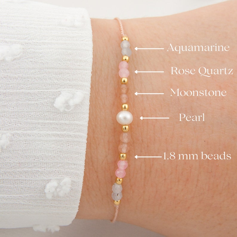 Bracelet de fertilité cristaux, quartz rose, aigue-marine, pierre de lune, quartz rose, aigue-marine, pierre de lune Bracelet de soutien à la grossesse image 3