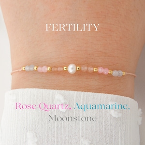 Bracelet de fertilité cristaux, quartz rose, aigue-marine, pierre de lune, quartz rose, aigue-marine, pierre de lune Bracelet de soutien à la grossesse image 1