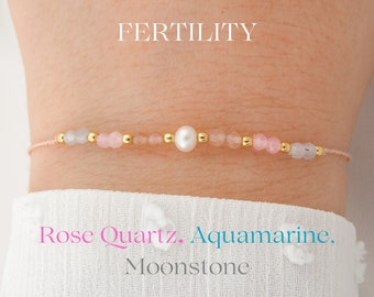 Fertility Bracelet Crystals, Rose Quartz, Aquamarine, Moonstone, Rose Quartz, Aquamarine, Moonstone Pregnancy Support Bracelet