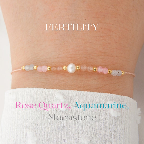 Fertility Bracelet Crystals, Rose Quartz, Aquamarine, Moonstone, Rose Quartz, Aquamarine, Moonstone Pregnancy Support Bracelet