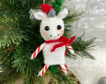 Crochet Pattern - Unicorn Candy Cane Ornament