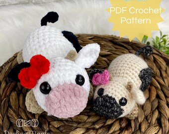 PDF Cow Crochet Pattern. Low Sew Amigurumi Mini Cow Squishy Doll. Crochet Calf Pattern. Ami Plush Softie Farm Animal. Pocket Pal Pattern