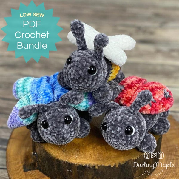 3 PDF Insects Bundle Crochet Pattern. Cute Insect Bugs Amigurumi Stuffy. Ladybird + Butterfly + Bee Softie Crochet Patterns. Pocket Pal Set