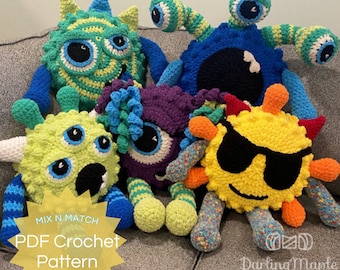 PDF Monster Pillow Crochet Pattern. Mix and Match Body Parts Monsters Cushion for Kids and Halloween Decor
