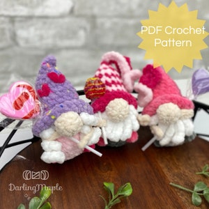PDF Mini Gnome Crochet Pattern. Valentine&#39;s Day Gnomes Amigurumi Stuffy. Cute Valentine Gift Softie. Quick and Easy Low Sew Plushie Patterns