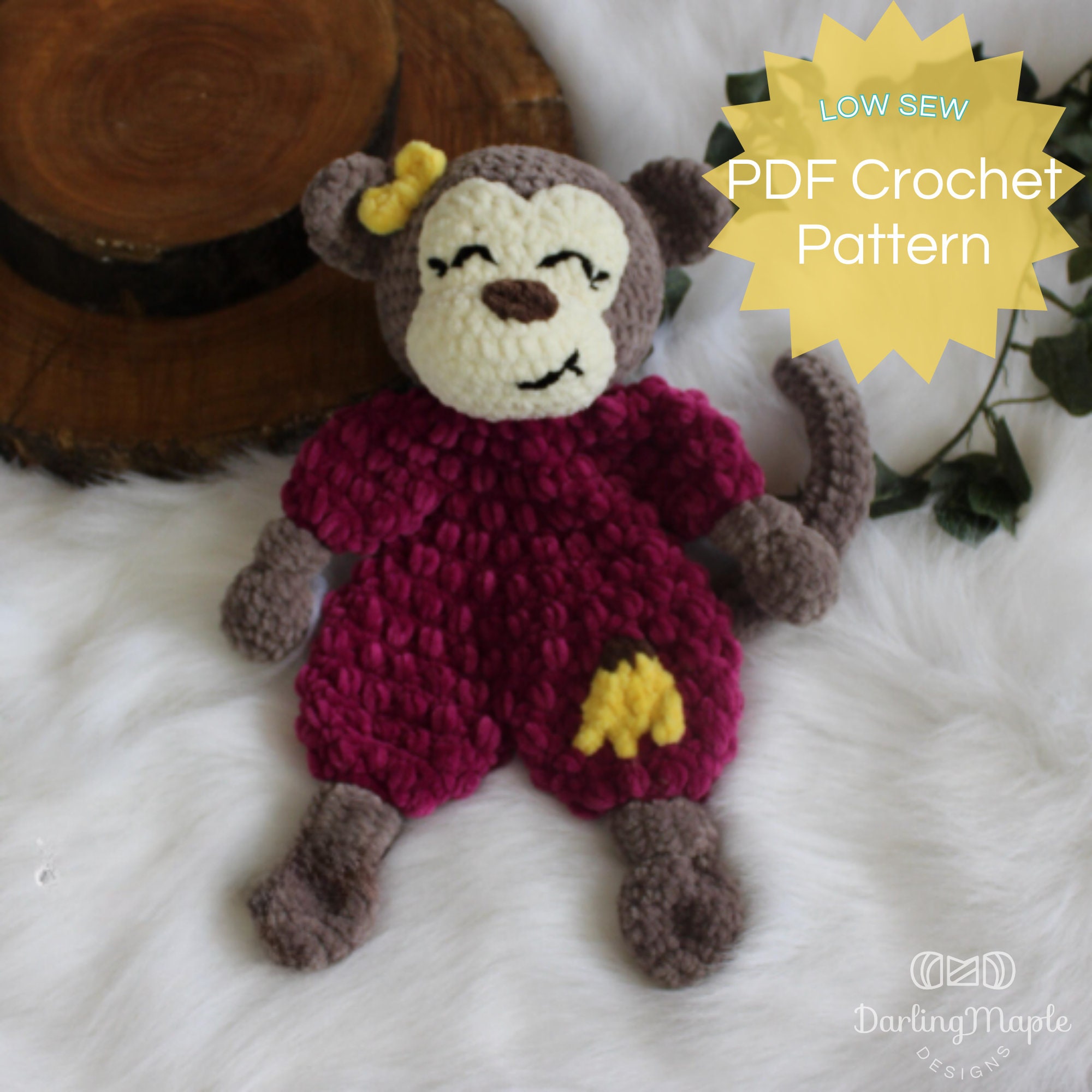 40 Crochet Stuffies with Cows, Frogs, Koalas, and Cthulhu 11 Crochet Monkey Pattern. Monkey Ragdoll Lovey. Amigurumi