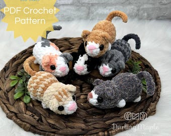 PDF 4-in-1 No Sew Kitten Crochet Pattern. Mini Jelly Bean Kitty Cat Doll. Tabby Calico Siamese Amigurumi Softie Easy Cute Stuffed Animal