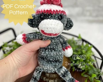 PDF Flip Flop Sock Monkey Crochet Pattern. Monkey Amigurumi Stuffy. Wild Jungle Animal Plush Softie Doll Pattern for Crochet Baby Gift