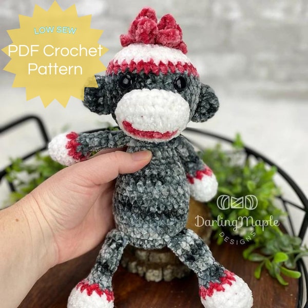 PDF Flip Flop Sock Monkey Crochet Pattern. Monkey Amigurumi Stuffy. Wild Jungle Animal Plush Softie Doll Pattern for Crochet Baby Gift
