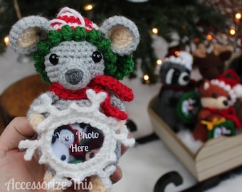 Crochet Pattern: Mouse Photo Frame Ornament, Crochet Christmas Ornament, Holiday Decor, Mouse Tree Ornament