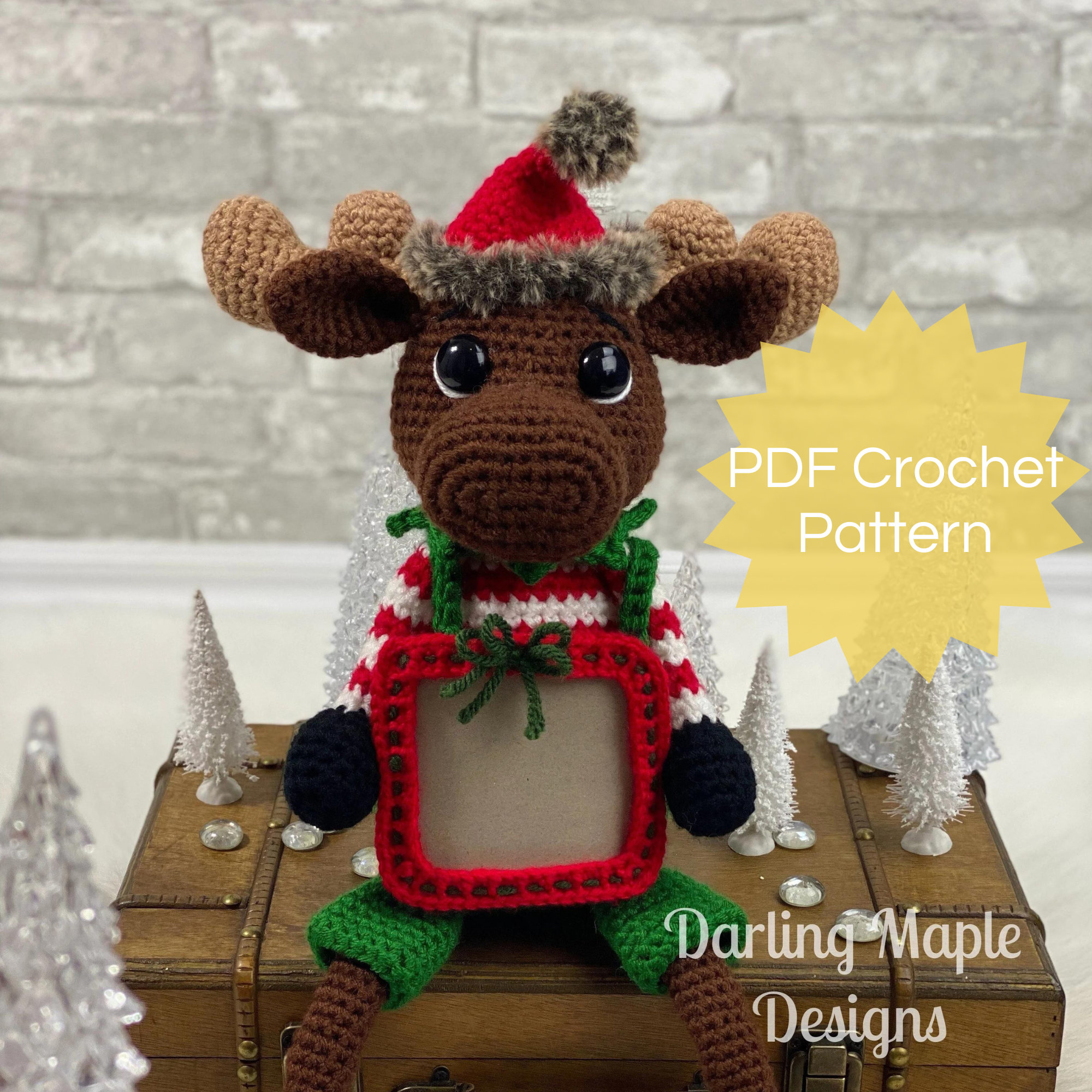 35 Moose Crochet Patterns: Woodland Amigurumi, Loveys, Plushies, and More 19 Melvin Moose Crochet Pattern. Photo Frame Ornament. Cute