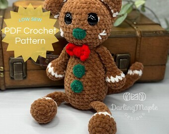 PDF Flip Flop Gingerbread Kitty Cat Crochet Pattern. Pet Kitten Amigurumi Stuffy. Christmas Kitty Farm Animal Pattern Baby Shower Nursery