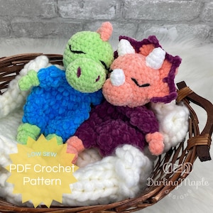PDF Mini Dinosaur Ragdoll Loveys, Crochet Pattern BUNDLE. 2-in-1 Patterns: Dino Triceratops Amigurumi. Animal Softie Stuffy Dolls