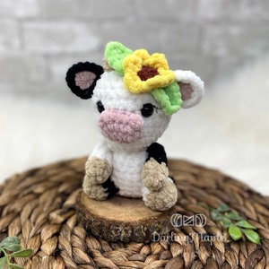 Häkelanleitung – Lil’ Bitty Cow / Low Sew Amigurumi Stofftiermuster / Süße Häkelkuh