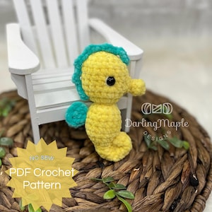 PDF No-Sew Jelly Bean Seahorse Crochet Pattern. Ocean Amigurumi. Cute Small Seahorse Plush. Animal Stuffie.