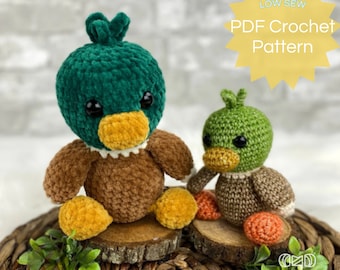 PDF Pocket Duck Crochet Pattern. Low-Sew Amigurumi Pocket Pal Mallard Duck Stuffy Softie. Farm Animal Plushie Patterns