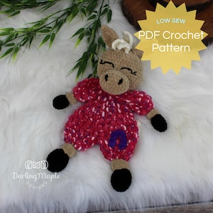 PDF Horse Crochet Pattern. Farm Animal Ragdoll Lovey. Stuffed Animal Amigurumi Stuffy. Horse Softie with Video Tutorials