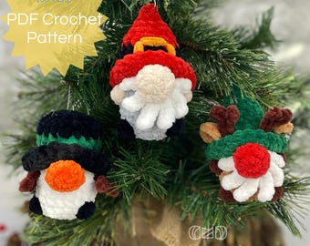 PDF No-Sew Mini Squishmas Gnomes 3-in-1 Crochet Pattern. Soft Christmas Plush Ornaments Decorations. Cute Santa Gnomes Amigurumi Softie Doll