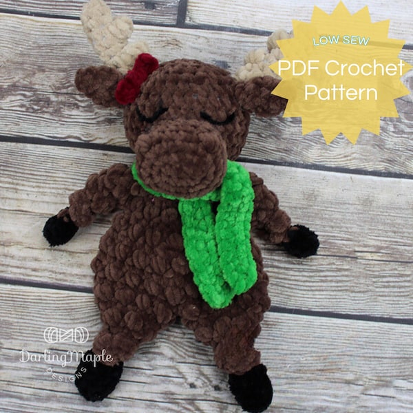 PDF Mini Moose Ragdoll Lovey Crochet Pattern. Moose Amigurumi. Stuffed Animal Softie Stuffy Dolls. Winter Christmas Gift