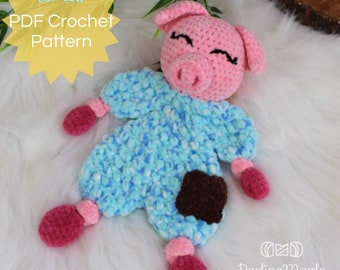 PDF Crochet Pig Pattern. Piggy Ragdoll Lovey. Farm Animal Amigurumi Stuffy. Barnyard Hog Softie with Video Tutorials